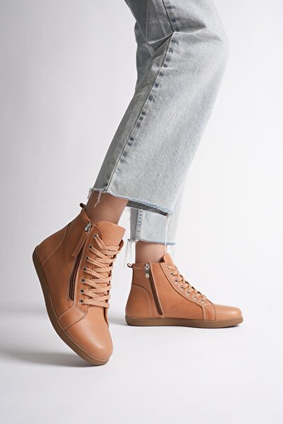 ANALİN SHOES Women's Genuine Leather Daily Zippered Sports Boots - Tan