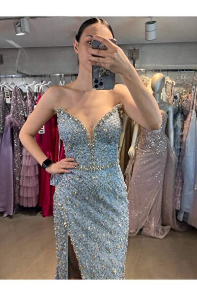 Hanımefendi Giyim Cat Ear Strapless Charming Long Evening Dress with Stones a...