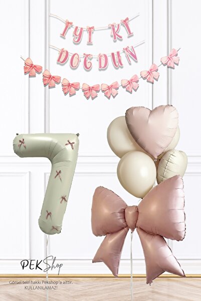 PEKSHOP مجموعة بالونات عيد ميلاد فاخرة باللون الوردي لعمر 7 سنوات