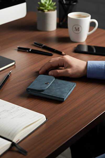 Morika Hotel & Home Textile Süet Suni Deri Erkek Cüzdan - Lacivert