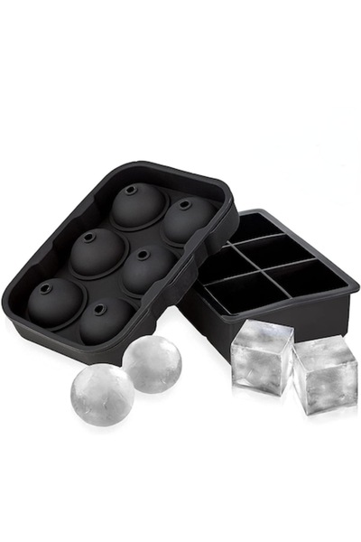 OEM Set of 2 Ice Cube Trays, Hexagon Shape, Silicone, Sphere/Cube Model, Black
