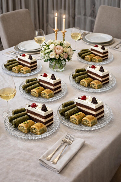 DİBA AVM 6 Li Glass Cake and Pastry Plate Set 21.5 cm Glass Pastry Presentati...
