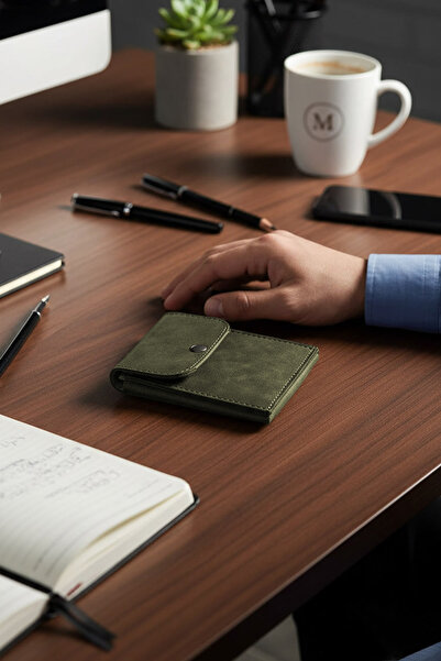 Morika Hotel & Home Textile Süet Suni Deri Erkek Cüzdan - Haki