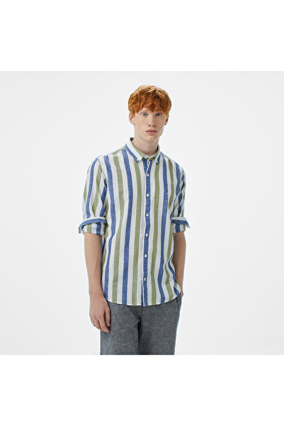 Nautica Erkek Yeşil Classic Fit Çizgili Gömlek