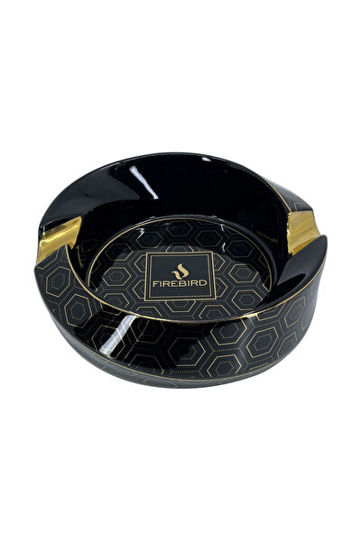 FireBird Black & Gold Cigar Ashtray - 2-Compartment Special Design