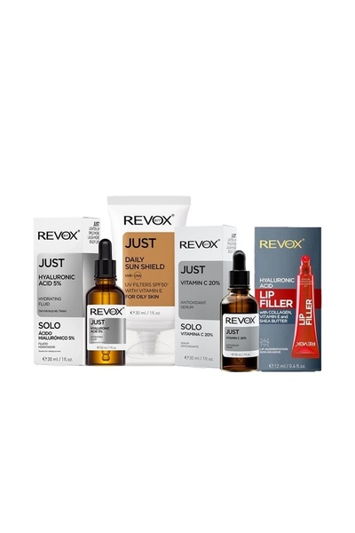 Revox Σετ λάμψης και ενυδάτωσης: HA 5% 30ml, Βιταμίνη C 20% 30ml, Αντηλιακή π...