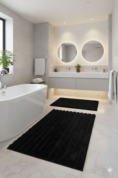 Homeland Rabbit Hair Toilet Seat Set Bathroom Mat Non-Slip Tpr Base Washable ...