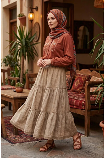 sefamerve Authentic Skirt 2099-02 Light Beige