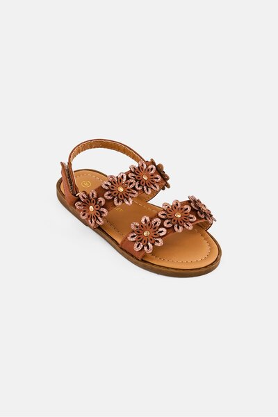 Laura Ashley صندل بناتي صغير الحجم بإغلاق فيلكرو، لون بني فاتح