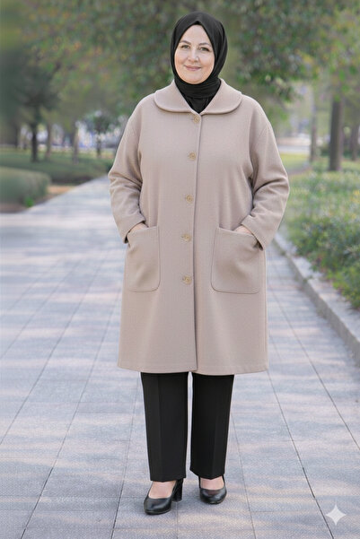 CNG MODA Plus Size Buttoned Unlined Mother's Cashmere Coat