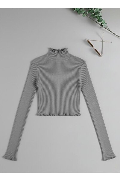 Paraf style Women's White Ribbed High Neck Crop Knit Blouse