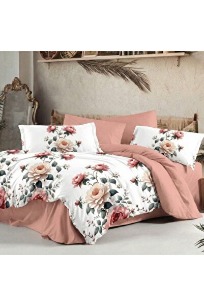 Pucioasa Finet elastic bed linen, 6 pieces, Powder pink roses