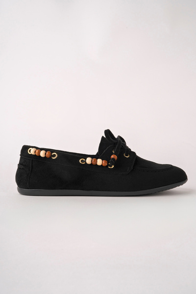 ROSETTE Women's Black Calf Suede Bead Detailed Loafer Casual Shoes