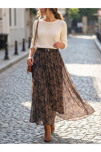 TrendParis Ethnic Shawl Patterned Chiffon Maxi Skirt