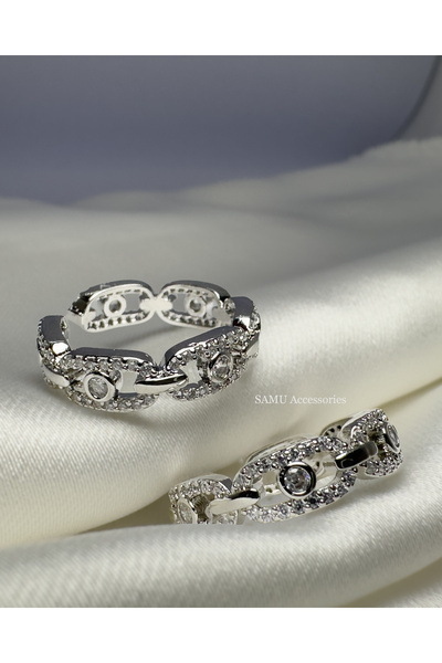 Samu Accessories خاتم فولاذي قابل للتعديل بتصميم سلسلة مرصعة بالأحجار - خاتم ...