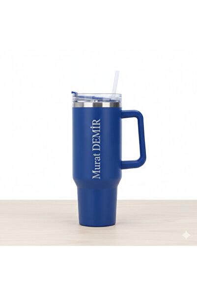 Promopanya MAVİ RENK Dev 1180 ml pipetli termos (İSİM YAZILABİLİR)