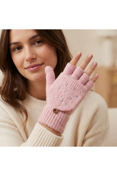 PIECE SIGNATURE Luxury Gloves for Women, with Cover, Cut Finger, with Stones ...