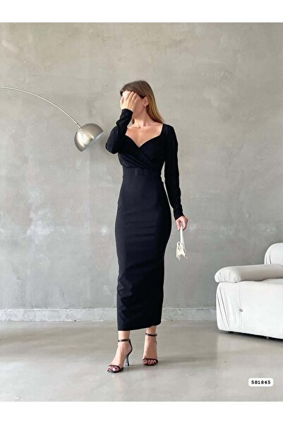 Modafeminen Φόρεμα μίντι με διπλό στήθος και σχισμή στην πλάτη 581845 ΜΑΥΡΟ