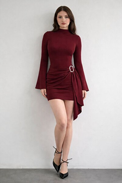 khar Women's Shirring/Draping Detailed Bodycon Mini Soft Fabric Stretchy Knit...