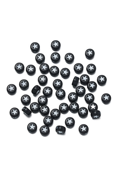 Choice4 Black-White 100pcs Acrylic Star Beads Colorful 7mm Flat Round Letter ...