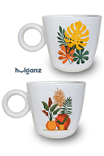 Hulganz Handmade 2-Piece Ceramic Cake and Teapot Patterned Tea Coffee Cup Mug