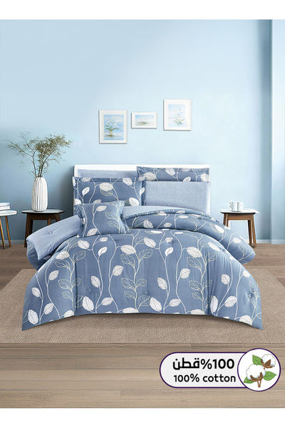 Melen طقم مفرش سرير صيفي مزدوج قطن 100% - 8 قطع - يناسب سرير بمقاس 200x200 - ...