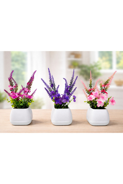 LABURN 3 Pieces of Artificial Flowers Modern Potted Artificial Flower Arrange...