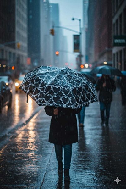 Rainwalker 8 Telli Yarı Otomatik Kalpli Şemsiye