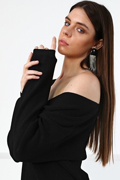 Ferraro Black V-Neck Viscose Women's Knitwear Sweater