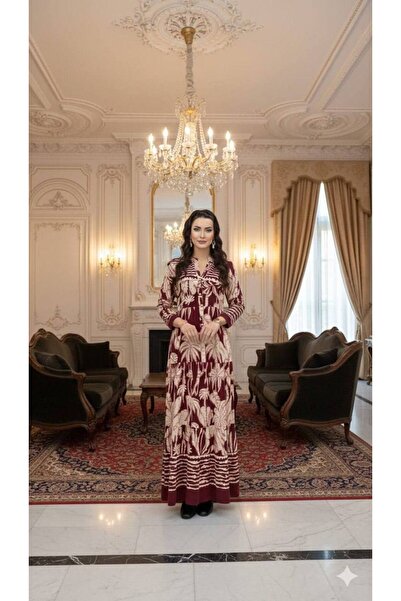 Cannes فستان نسائي بتصميم غريب وياقة على شكل حرف V وأزرار كاملة باللون العنابي