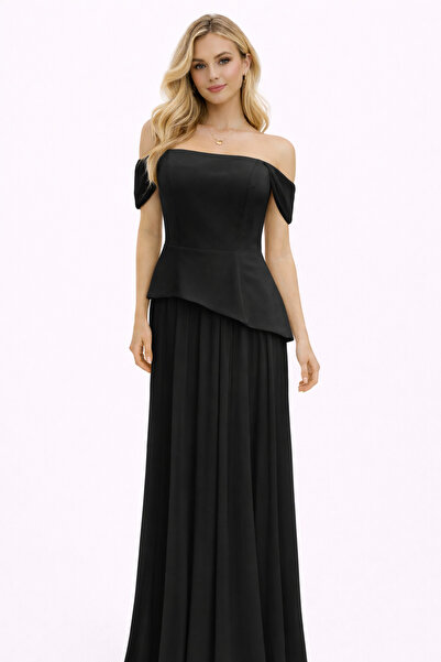 Hüseyin Baştürk Saten Korseli Kollu Şifon Abiye