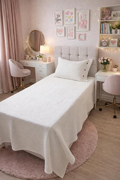 AHSEN TASARIM Ellsi Button Detailed Single Person Honeycomb Pique and Bedspre...