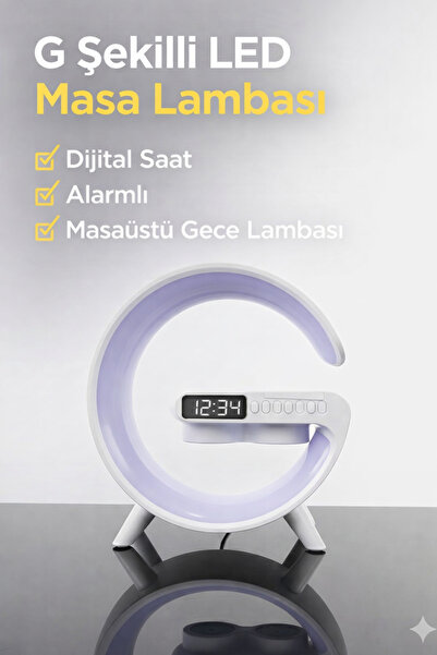 TeknoEser G Şekilli LED Masa Lambası Dijital Saatli Alarm Özellikli Dokunmati...