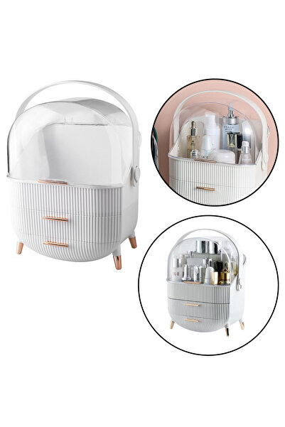 Three top online Cosmetics Organizer Opening Lid Transparent Two Drawers White