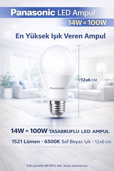 PANASONIC 14W 6500K Beyaz Işık LED Ampul 1521 Lümen E27 Duy – Yüksek Işık Güc...