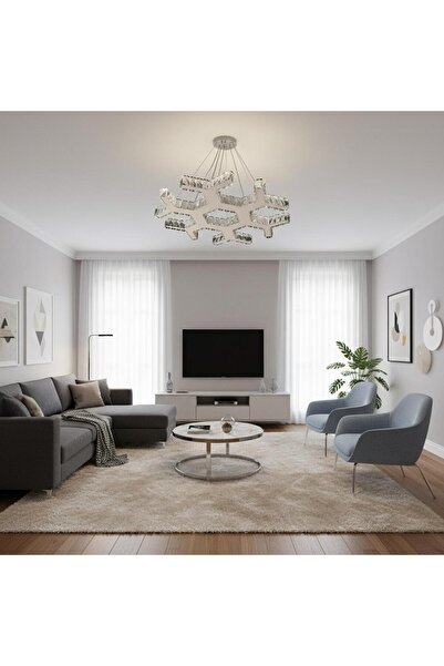 Elizim Home Lighting Dantel kristal taşlı krom ledli avize