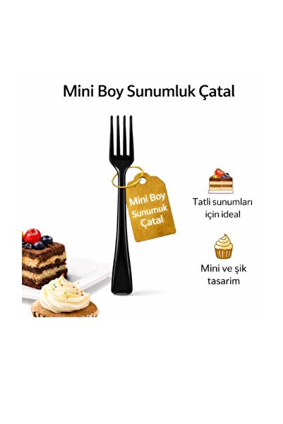 figanlar ambalaj 250 adet Mini boy sunumluk plastik çatal 9,5 cm siyah-tek ku...