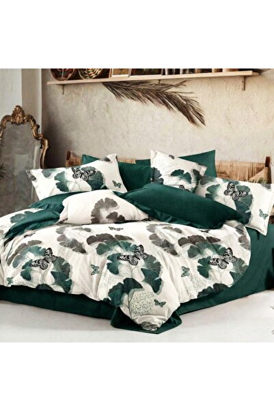 Pucioasa Finet elastic bed linen, 6 pieces, Green leaves with butterflies