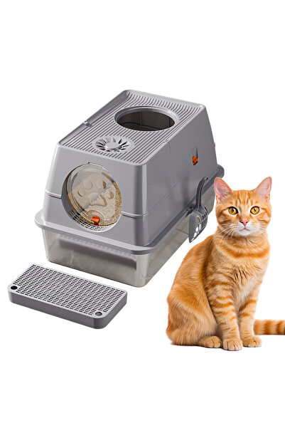 KidLe Stainless Steel Cat Litter Box with Lid High Sided Litter Pan with Step...