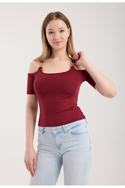 Lufthimm New Season Stylish Buckle Detailed Flexible Short Sleeve Blouse