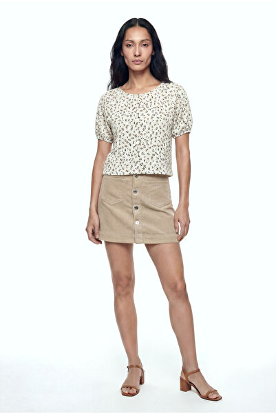 WESTMARK LONDON Women's Crew Neck Short Sleeve Patterned White Cropped Top Ca...