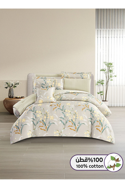 Melen طقم مفرش سرير صيفي مزدوج قطن 100% - 8 قطع - يناسب سرير بمقاس 200x200 - ...