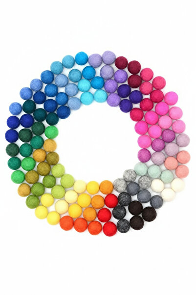 iğne izi Mixed Color 2 cm Wool Felt Balls - Pack of 100 (Handmade - Merino Wool)