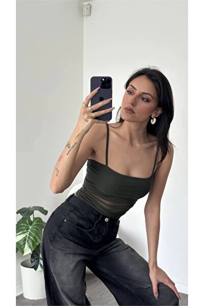 Aida Fashion Tül detay askılı bluz