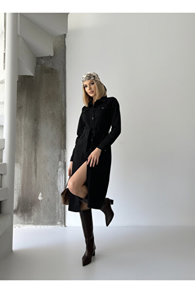 Your Shine UZUN DÜĞMELİ KUŞAKLI KETEN MEVSİMLİK TRENÇKOT