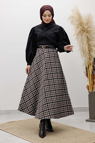 Tesettür Dünyası Plaid Skirt Tsd260102 Gray