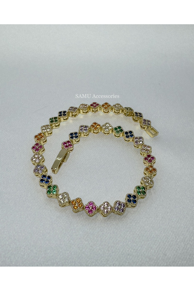 Samu Accessories 7 Renkli Taşlı Çiçek Su Yolu Çelik Bileklik - Golden Rainbow...