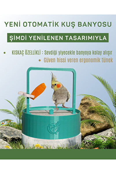 CreaPet YENİ Otomatik Kuş Banyosu - SU YEŞİLİ - Muhabbet/Sultan Papağanı Boyu...