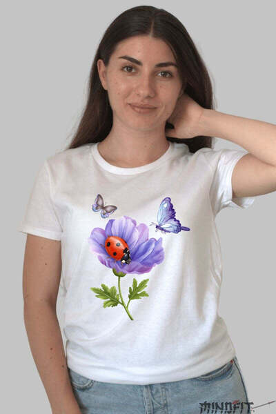 GILDAN Tricou Cu Flori De Primavara Anemona Gargarita Si Fluturi Dama