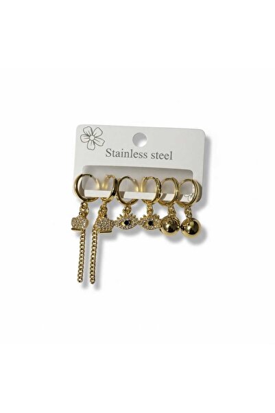 Aware Time Anti-Tarnish Steel 6-Piece Zircon Stone Earrings